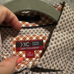 Johnston & Murphy XC4 Orange Medallion Print Button Down Dress Shirt Medium